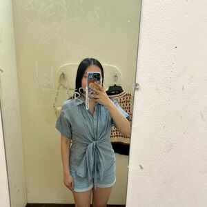 Ralph Lauren Women's Tie Front Denim Shirt Blue